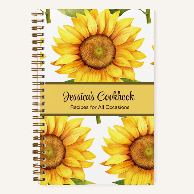 Custom Cookbook Sunflower Flowers Recipes Notebook (Front)