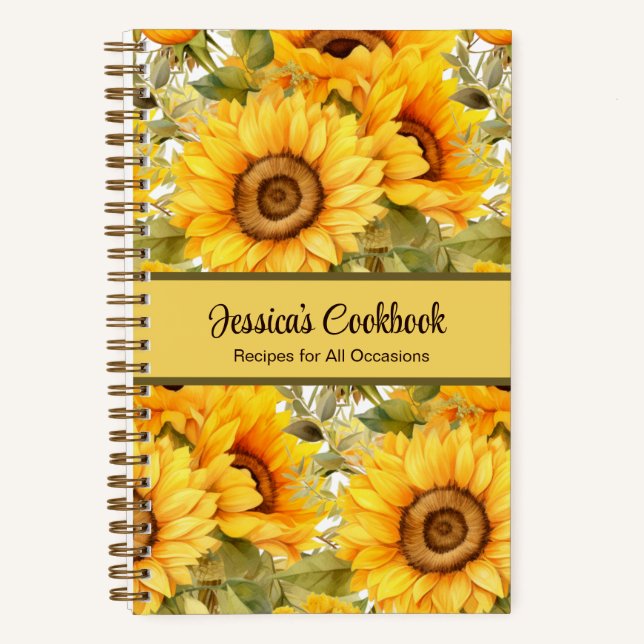 Custom Cookbook Sunflower Flowers Recipes Notebook (Front)