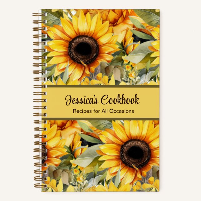 Custom Cookbook Sunflower Flowers Recipes Notebook (Front)