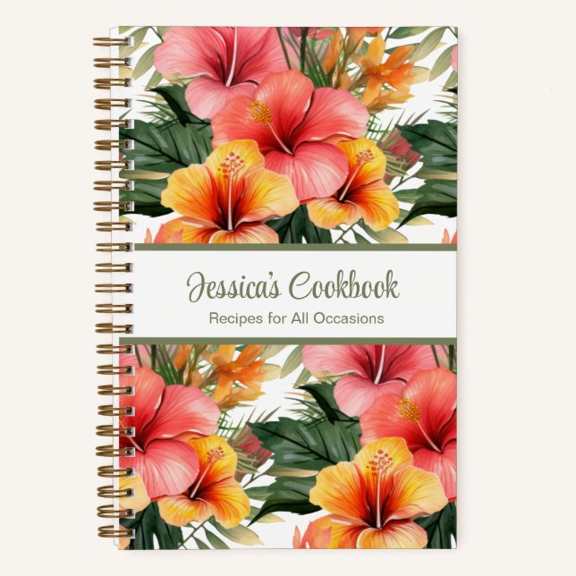 Custom Cookbook Tropical Flowers Recipes Notebook (Front)