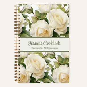 Custom Cookbook White Roses Recipes Notebook