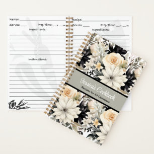 Custom Cookbook with B&W Flowers Notebook