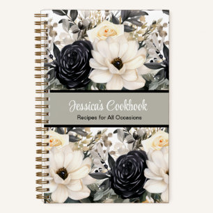 Custom Cookbook with B&W Flowers Notebook