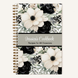 Custom Cookbook with B&W Flowers Notebook