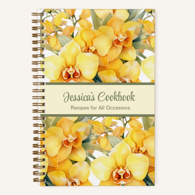 Custom Cookbook Yellow Orchids Recipes Notebook (Front)