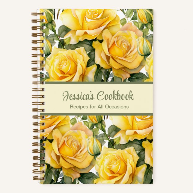 Custom Cookbook Yellow Roses Recipes Notebook (Front)