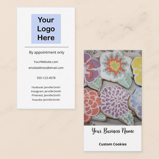 Custom Cookies Bakery Elegant Photo Custom Logo Business Card (Creator Uploaded)