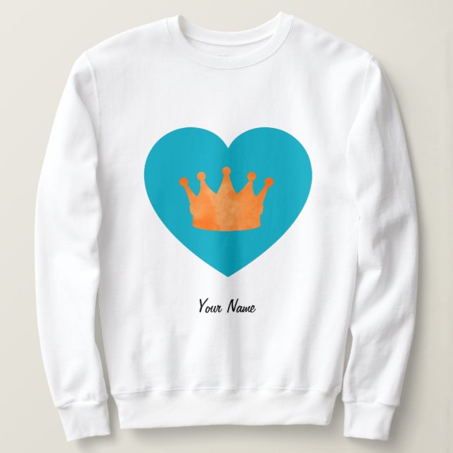 Custom Cool Aesthetic Orange Crown in Blue Heart  Sweatshirt (Design Front)