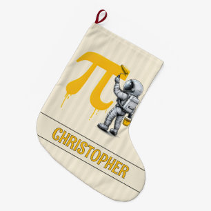 Custom Cool Astronaut Painting Pi Symbol Pi Day Large Christmas Stocking