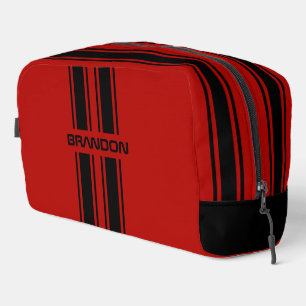 Custom Cool Black And Red Auto Race Sport Stripe Dopp Kit