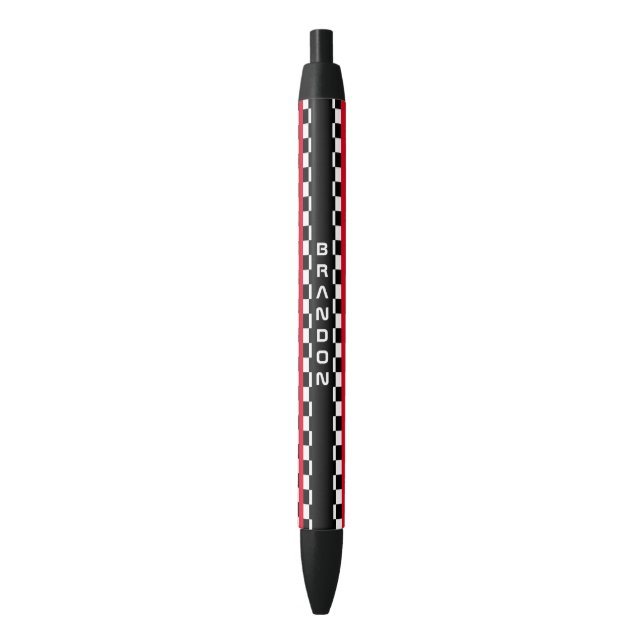 Custom Cool Black And White Chequered Flag Pattern Black Ink Pen (Front Vertical)