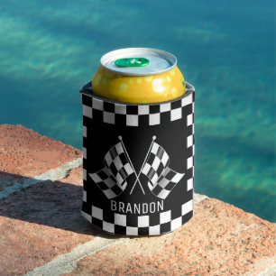 Custom Cool Black And White Chequered Flag Pattern Can Cooler