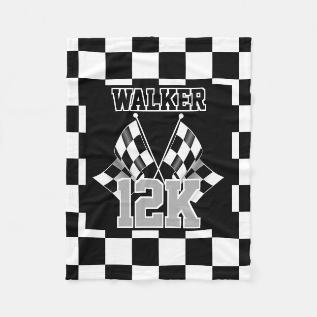 Custom Cool Black And White Chequered Flag Pattern Fleece Blanket (Front)