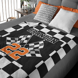 Custom Cool Black And White Chequered Flag Pattern Fleece Blanket