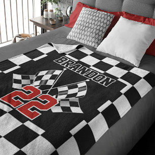 Custom Cool Black And White Chequered Flag Pattern Fleece Blanket