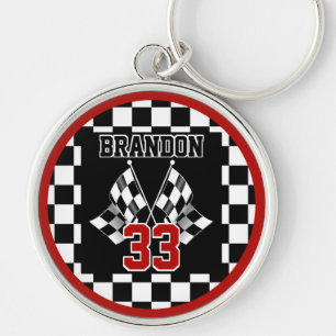 Custom Cool Black And White Chequered Flag Pattern Key Ring