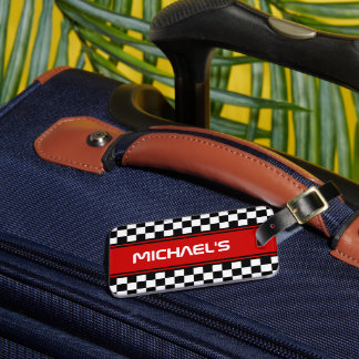 Custom Cool Black And White Chequered Flag Pattern Luggage Tag