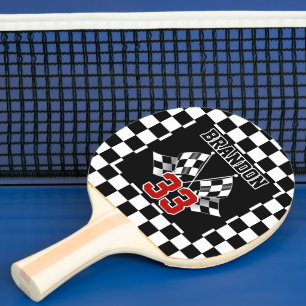 Custom Cool Black And White Chequered Flag Pattern Ping Pong Paddle