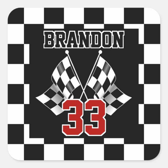 Custom Cool Black And White Chequered Flag Pattern Square Sticker (Front)