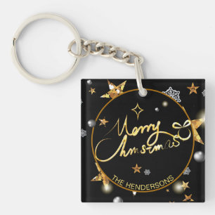 Custom Cool Black & Gold Metallic Christmas Key Ring