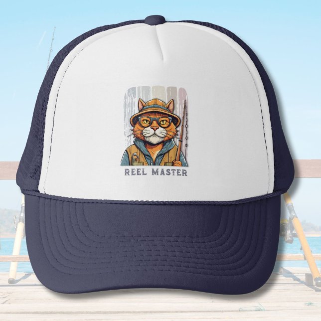 Custom Cool Cat Retirement Gifts for Fisherman Dad Trucker Hat (Custom Cool Cat Retirement Gifts for Fisherman Dad)