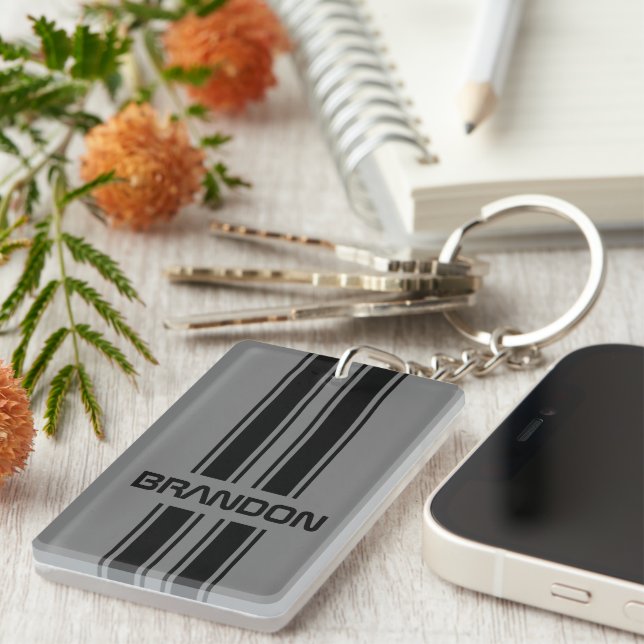 Custom Cool Classic Auto Race Sport Stripes Patter Key Ring (Front Right)