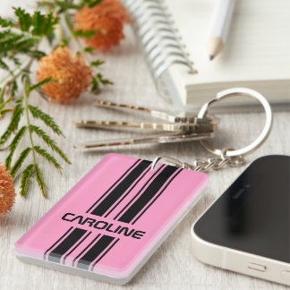 Custom Cool Cute Pink Black Auto Race Sport Stripe Key Ring