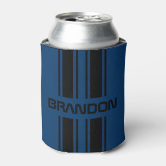 Custom Cool Dark Blue Black Auto Race Sport Stripe Can Cooler