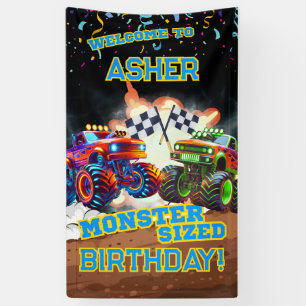 Custom Cool Monster Truck Boys Birthday Banner