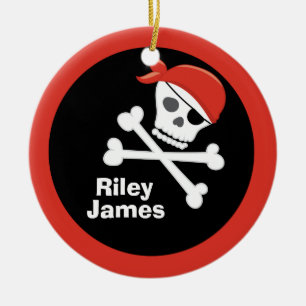 Custom Cool Pirate Skull Crossbones Ceramic Tree Decoration