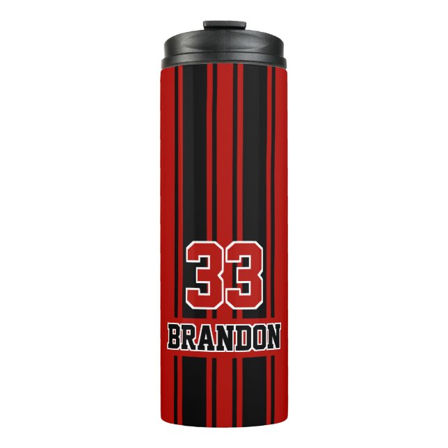 Custom Cool Red And Black Auto Race Sport Stripes Thermal Tumbler (Front)