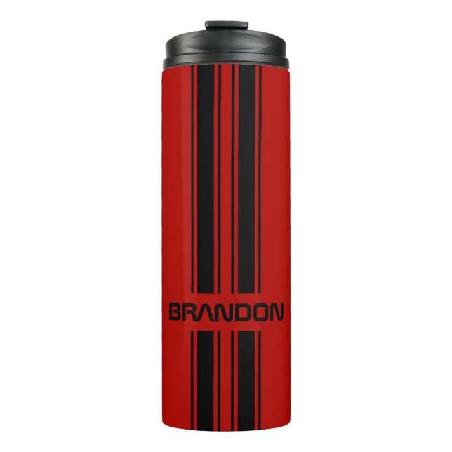 Custom Cool Red And Black Auto Race Sport Stripes Thermal Tumbler (Front)