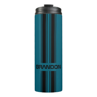 Custom Cool Teal Blue Black Auto Race Sport Stripe Thermal Tumbler