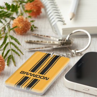 Custom Cool Yellow Black Auto Race Sport Stripe Key Ring