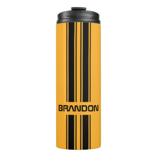 Custom Cool Yellow Black Auto Race Sport Stripe Thermal Tumbler