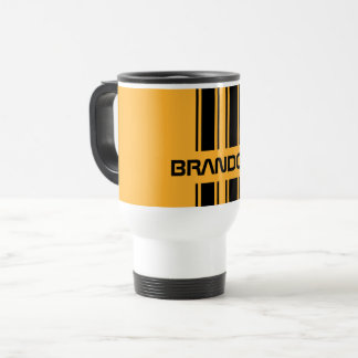 Custom Cool Yellow Black Auto Race Sport Stripe Travel Mug