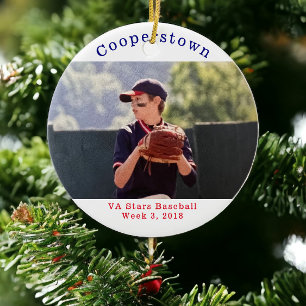 Custom Cooperstown Baseball Photo, Week & Year  Ceramic Tree Decoration