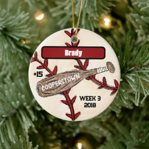 Custom Cooperstown Baseball / Player Keepsake Ceramic Tree Decoration
