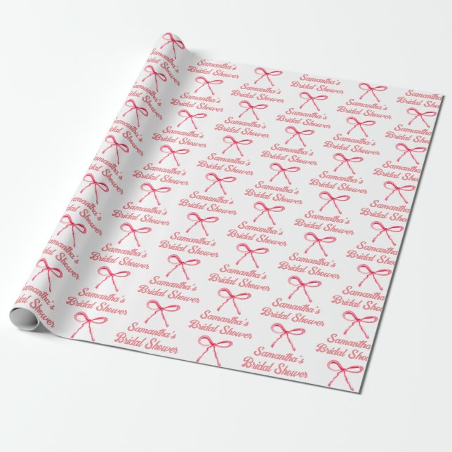 Custom Coquette Blush Pink Bow Girly Bridal Shower Wrapping Paper (Unrolled)