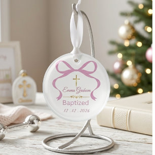 Custom Coquette Bow Baptism Personalised Glass Tree Decoration