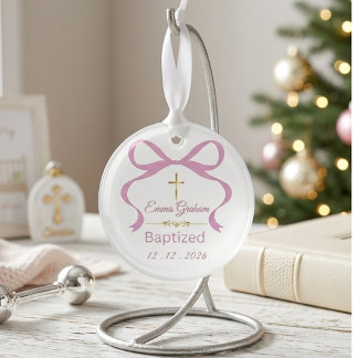 Custom Coquette Bow Baptism Personalised Glass Tree Decoration