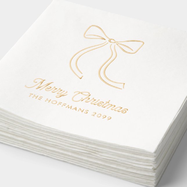 Custom Coquette Bow Illustration Christmas Napkins (Detail)