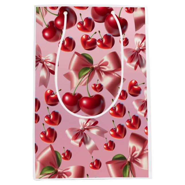 Custom Coquette Heart Bow Pattern Wrapping Paper Medium Gift Bag (Front)