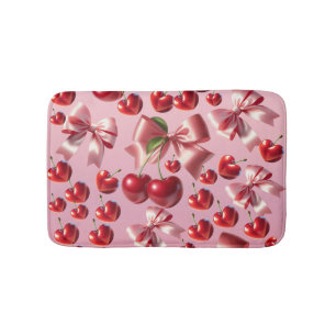 Custom Coquette Heart Cherry Bow Pattern Bath Mat
