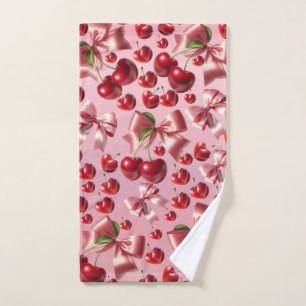 Custom Coquette Heart Cherry Bow Pattern Hand Towel