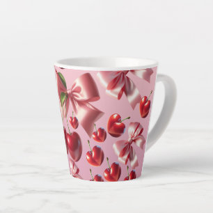 Custom Coquette Heart Cherry Bow Pattern Latte Mug