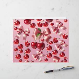 Custom Coquette Heart Cherry Bow Pattern Letterhead
