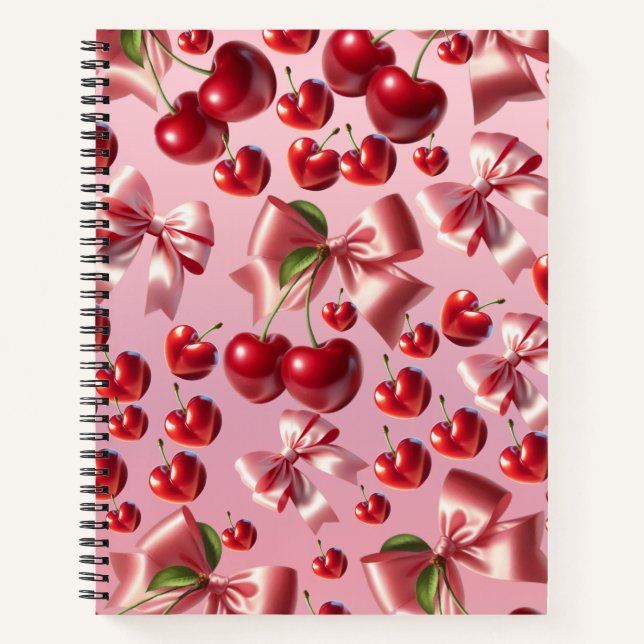 Custom Coquette Heart Cherry Bow Pattern Notebook (Front)