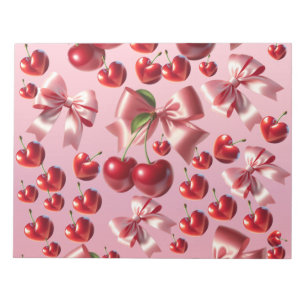 Custom Coquette Heart Cherry Bow Pattern Notepad