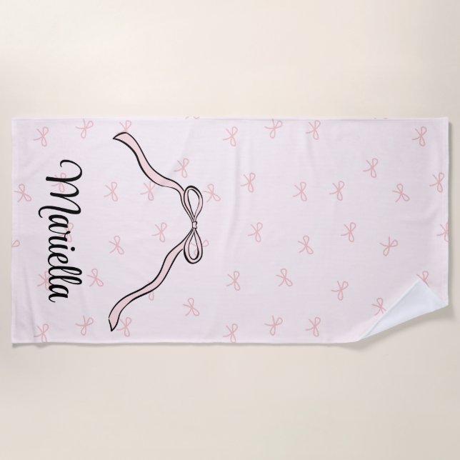 Custom Coquette Pink Bow Personal Beach Towel (Front)